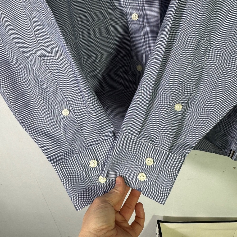 Black Brown 1826 Mens Blue Check Egyptian Cotton Slim Fit Non Iron Shirt 16.5 34 - Picture 6 of 16